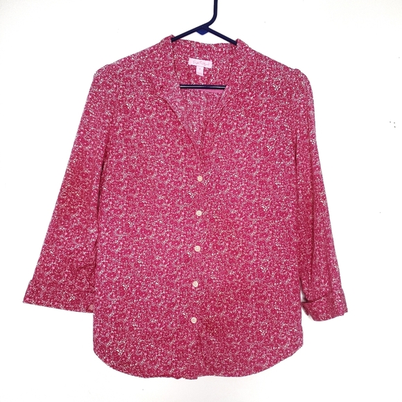 Lilly Pulitzer Tops - Lilly Pulitzer Floral Button Up Shirt Size 4 Pink Cottagecore Boho Chic Casual
